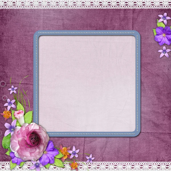 Background with a frame for the photo or text and with flowers — Stock Photo, Image