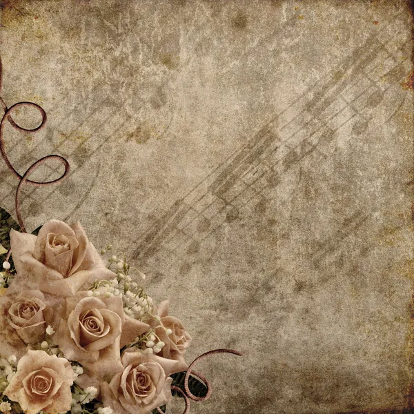 Svatební den pozadí s růžemi a poznámky — Stock fotografie