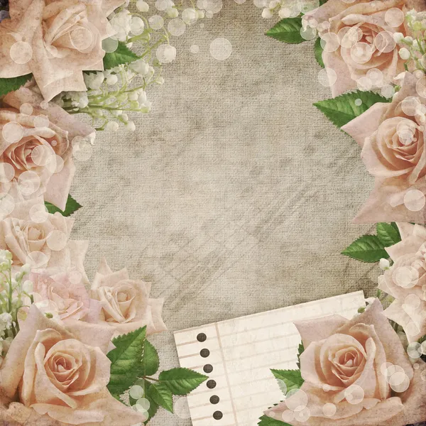 Svatební vinobraní romantické pozadí s růží — Stock fotografie