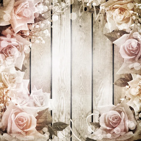 Свадебный винтажный романтический фон с розами Стоковая Картинка