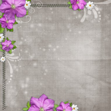 Abstract textured background with daisy and lilac flower clipart