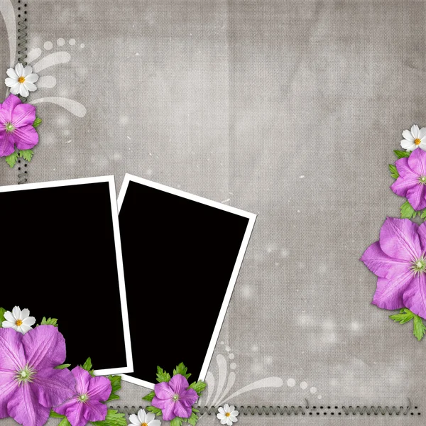 Карточка для поздравления или приглашение с рамами и цветами — стоковое фото