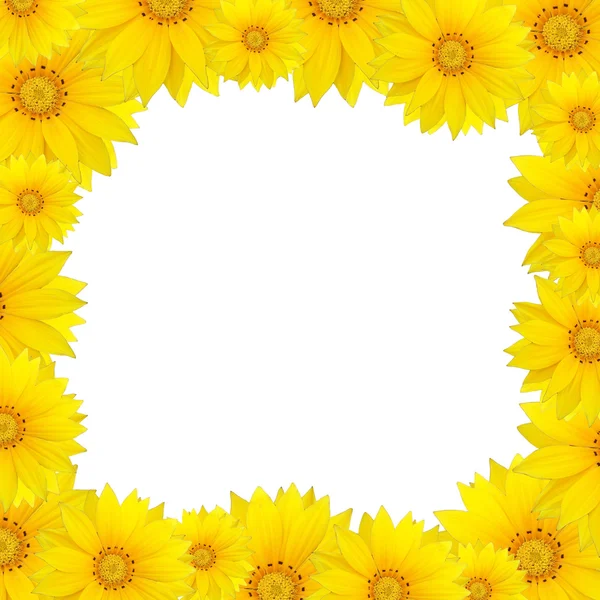 Blommor ram med gula solrosor isolerad på vit bakgrund — Stockfoto