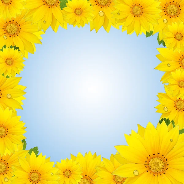 Flowers frame with yellow sunflower isolated on sky background — Stock Photo, Image