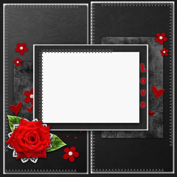 Vintage elegant frame with roses, lace and pearls — Stok fotoğraf