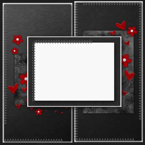 Vintage elegant frame with red hearts and flowers — Stockfoto