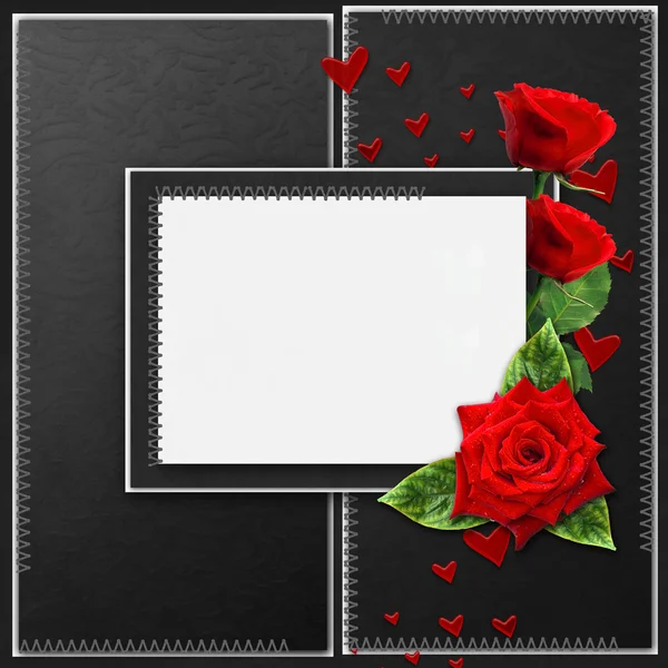 复古优雅帧的玫瑰、 花边和珍珠 — 图库照片