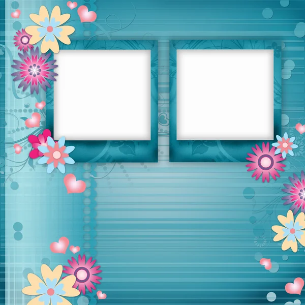 Greeting card with frames, flowers — Stock Photo, Image