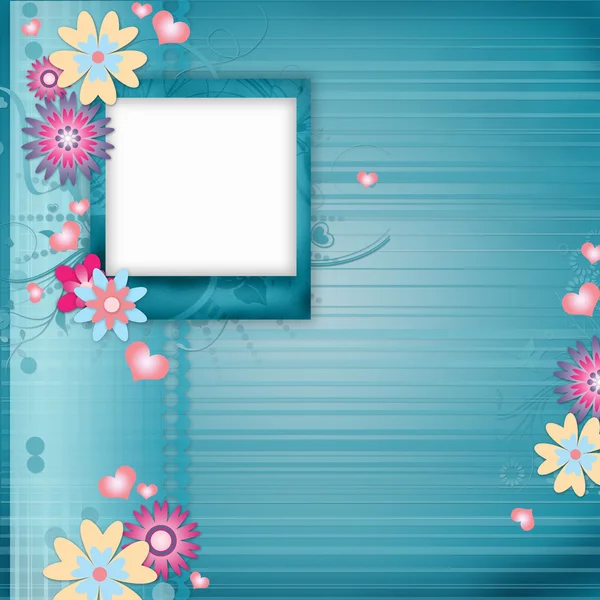 Greeting card with frame, flowers — Stock Photo, Image