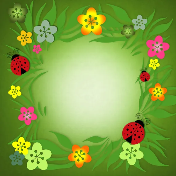 Летняя открытка из цветов и травы — стоковое фото