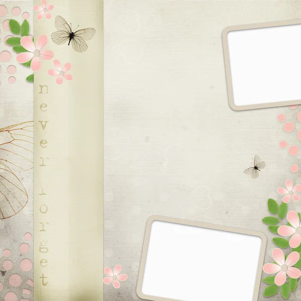 꽃과 복고풍 카드 — 스톡 사진