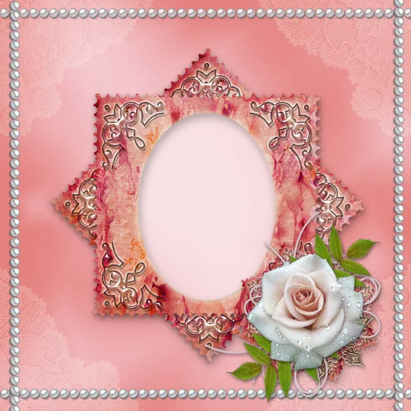 Vintage frame with rose — Stock Photo, Image