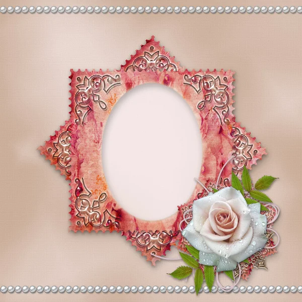 Vintage frame met rose — Stockfoto