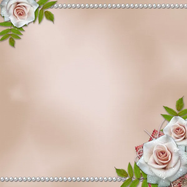 Ročník pozadí s růžemi a perly — Stock fotografie