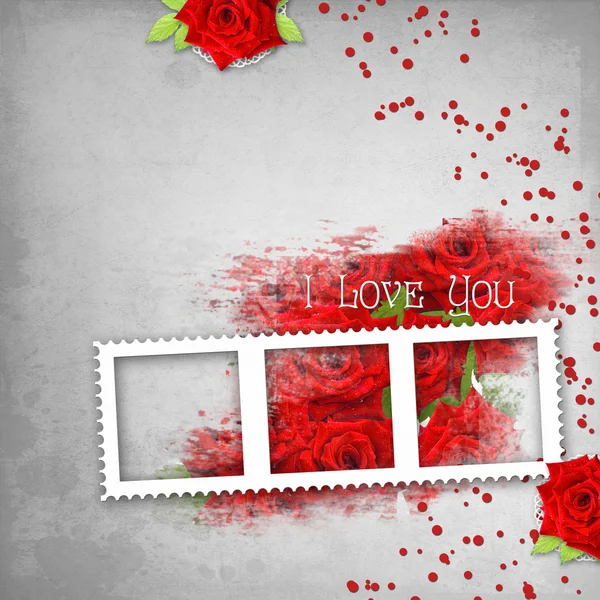 Retro bakgrunden med stämpel-frame, hjärtan, text jag älskar dig, röd — Stockfoto