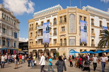 Places fot election posters on the building in Tunis clipart