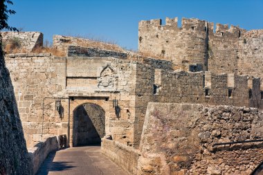 Ancient city walls of Rhodes Island clipart