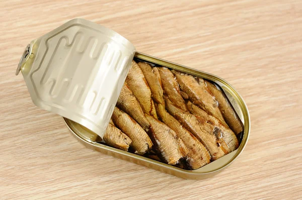 Appetizing sprats in a tin — Stok Foto