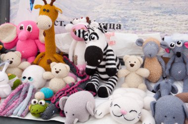 Knitted soft toys, handmade clipart