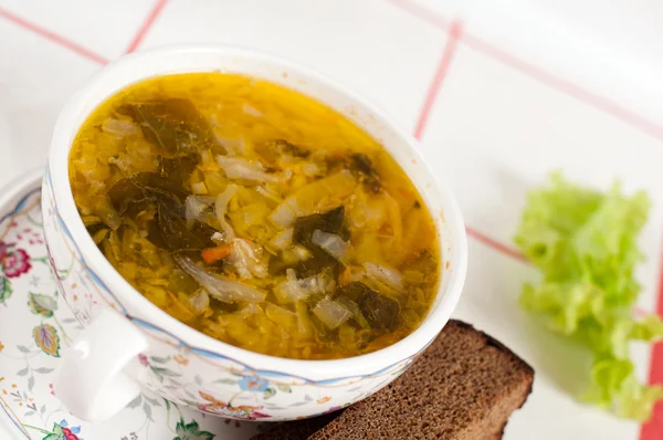 Russian national dish - Sauerkraut Soup — Stock Photo, Image