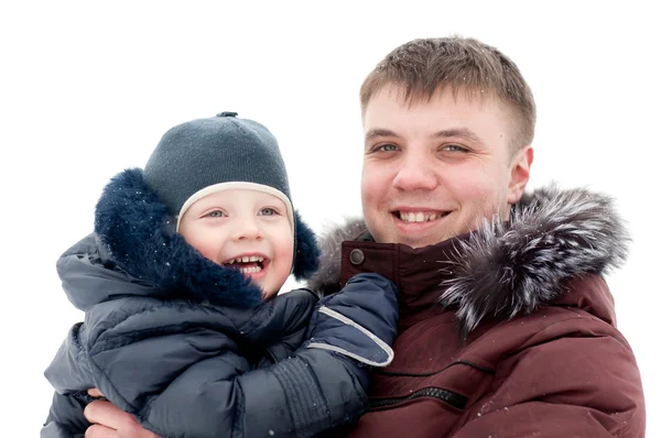 お父さんと息子の冬の衣類の白い背景で隔離の — ストック写真
