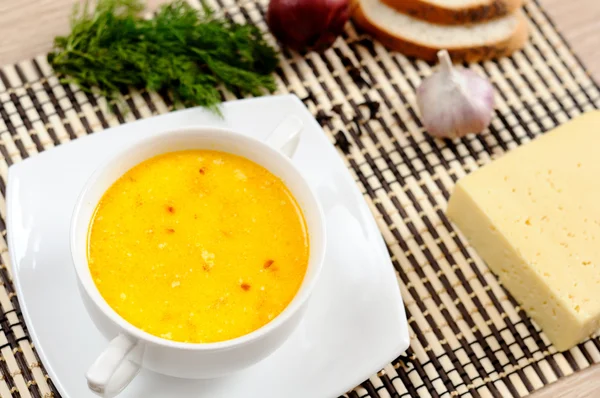 A delicious cheese soup and dill — Stock Photo, Image