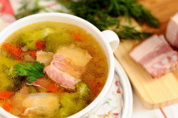 Italian soup with vegetables and bacon — Stock Photo, Image
