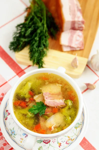 Sopa italiana com legumes e bacon — Fotografia de Stock