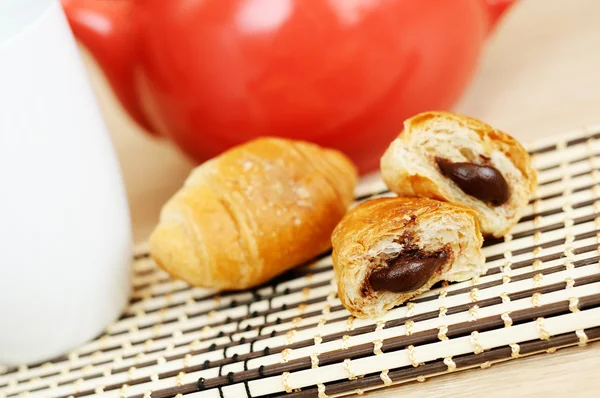 Mini croissants with chocolate filling — Stock Photo, Image