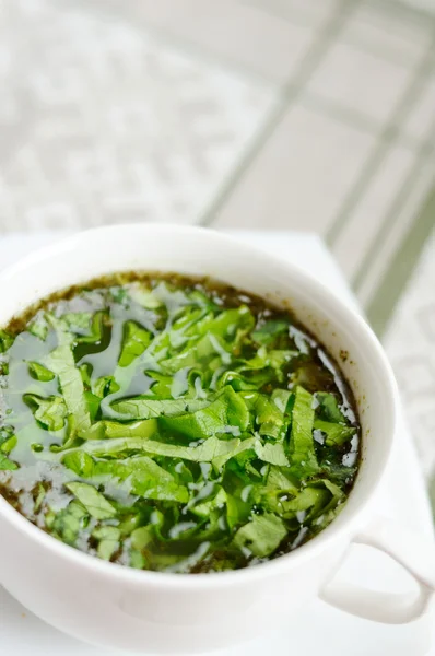 A delicious vegetable soup with sorrel — Stock Photo, Image