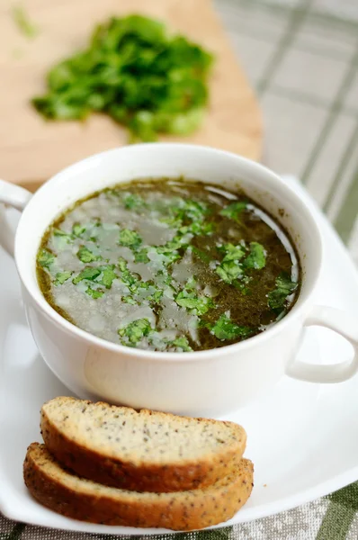 Una deliziosa zuppa di verdure con acetosa — Foto Stock
