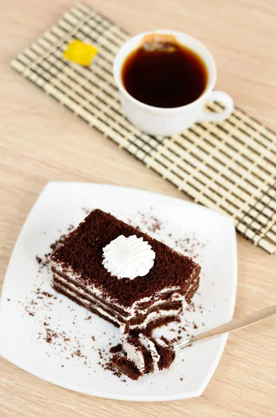 Delicious cake with dark chocolate — Stock Photo, Image