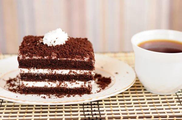 Delicious cake with dark chocolate — Stock Photo, Image