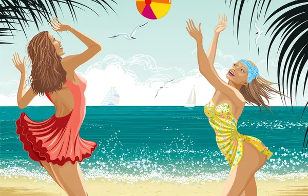Deux belles filles sur une plage — Image vectorielle