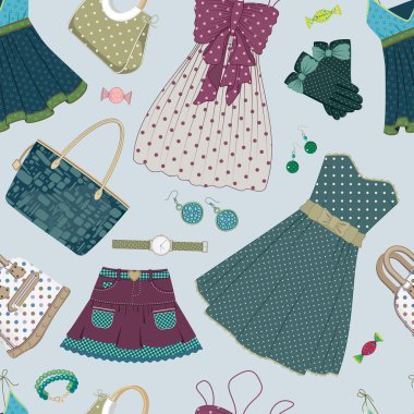 Background with women's dresses and accessories clipart