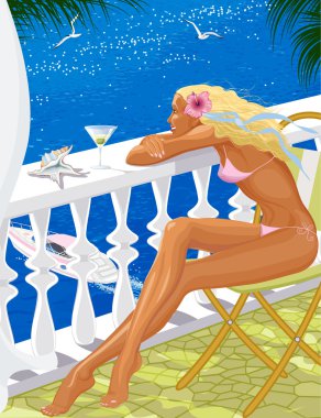 Girl looking at the sea clipart