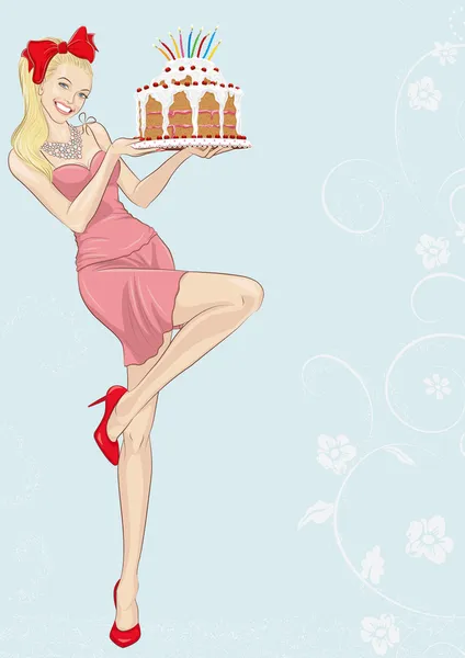 Fille avec gâteau — Image vectorielle