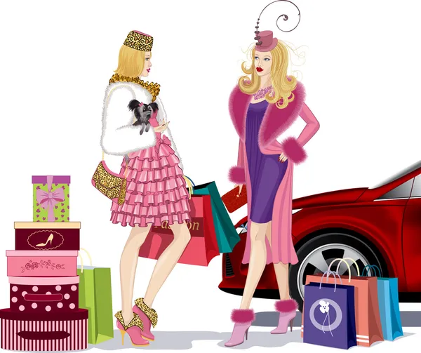 Deux filles de shopping — Image vectorielle