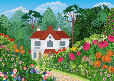 House in the garden clipart