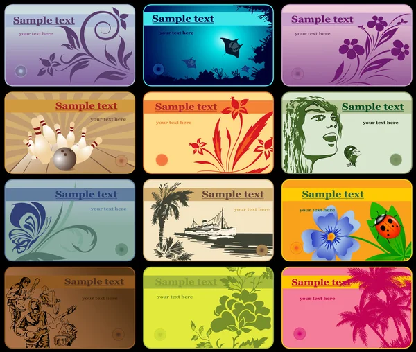 Набор из 12 подробных горизонтальных визитных карточек в разных стилях — стоковый вектор