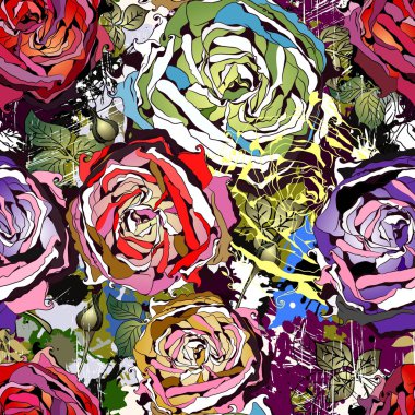 Beautiful seamless background with abstract colored roses clipart