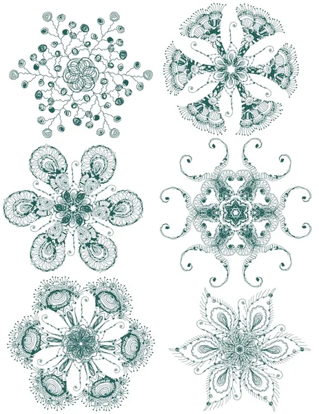 Векторный винтажный набор снежинок ручной работы — стоковый вектор