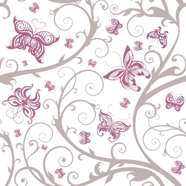 Romantische bloemen vlinder naadloze patroon — Stockvector