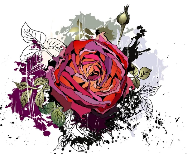 Beautiful grunge background with rose — Stock Vector