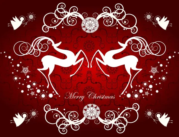 Рождественская открытка с оленями и снежинками — стоковый вектор