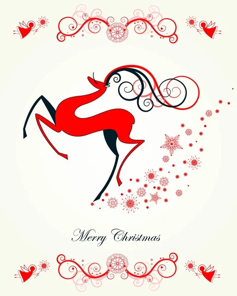 Cartão de Natal com renas e flocos de neve — Vetor de Stock