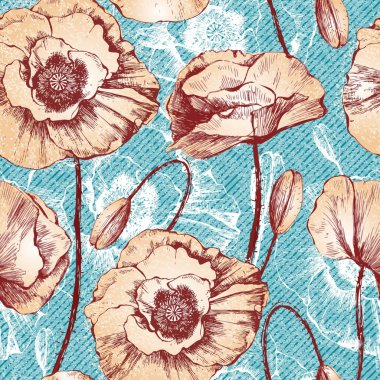 Vintage seamless pattern with poppy flowers clipart