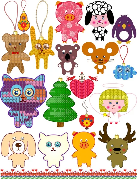 Ensemble de jouets tricotés de Noël — Image vectorielle