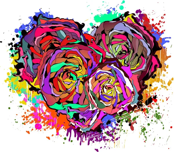 Astratto cuore colorato di rose con elemento grungy — Vettoriale Stock