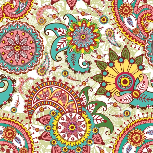 Seamless pattern with paisley and flowers — Stock Vector